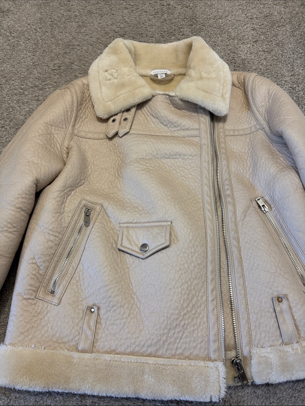 Topshop Cream Faux Shearling Aviator Jacket